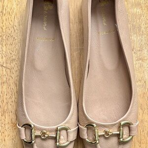 Women's Beige Leather Ballet Flats with Gold Bit Detail